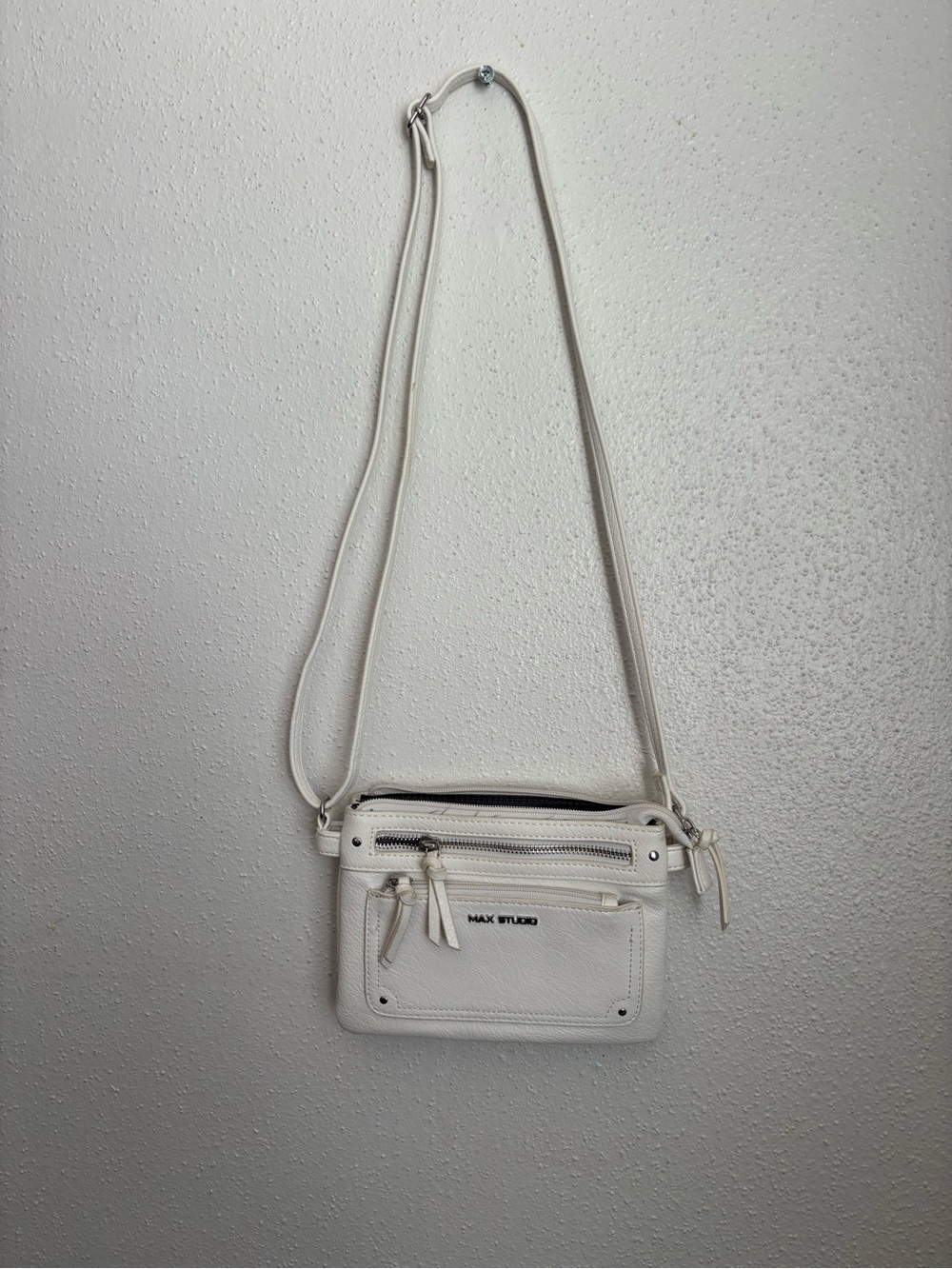 Max Studio White Pebbled Leather Crossbody Bag
